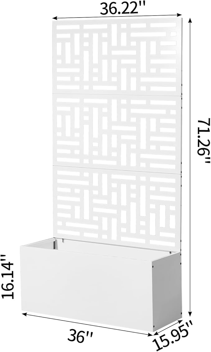 White Raised Beds Metal Garden Bed with Trellis for Climbing Vegetables Cucumber Trellis Planter Box Support for Peas Beans and Flowering Vines Planter Box Heavy Duty Outdoor Planter for Patio