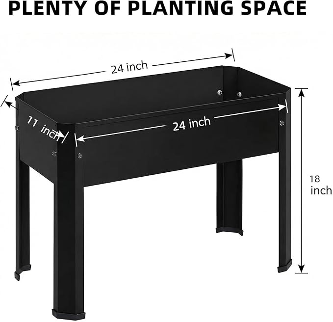 Compact Raised Garden Bed with Legs 24 x 11 x 18 in Small Metal Planter Box 5.9 in Soil Depth 100 lb Capacity Galvanized Steel Drainage Holes Anti-Rust for Patio Balcony &amp Deck
