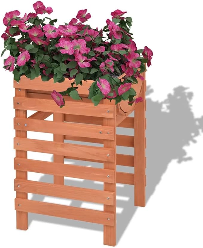 Beige Solid Chinese Fir Wood Planter 15 Rectangular Outdoor Garden Bed Raised Planters for Outdoor Plants Durable Patio Deck Decor