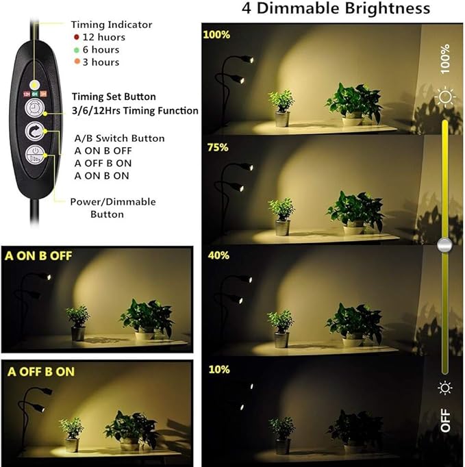 Grow Light for Indoor Plants 7500K Full Spectrum Plant Growing Lamp with Gooseneck Auto On Off Timing 3/6/12H 4-Level Dimmable 22.5 Inch Longer