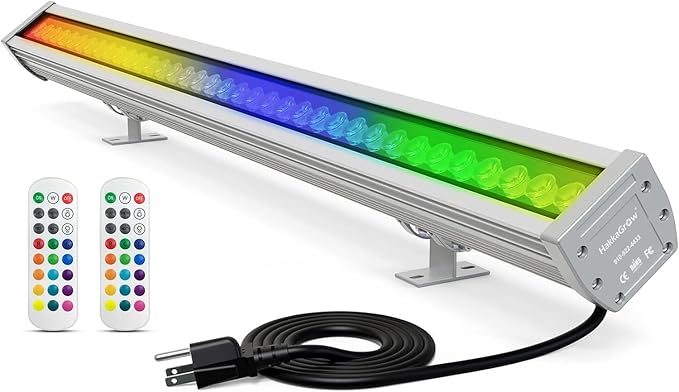 LED Wall Washer Light with RF Remote 144W RGBW Color Changing Linear Bar Light AC120V Waterproof RGB CCT Wall Washing Lamp for Outdoor and Indoor Lighting Projects Plug &amp Play