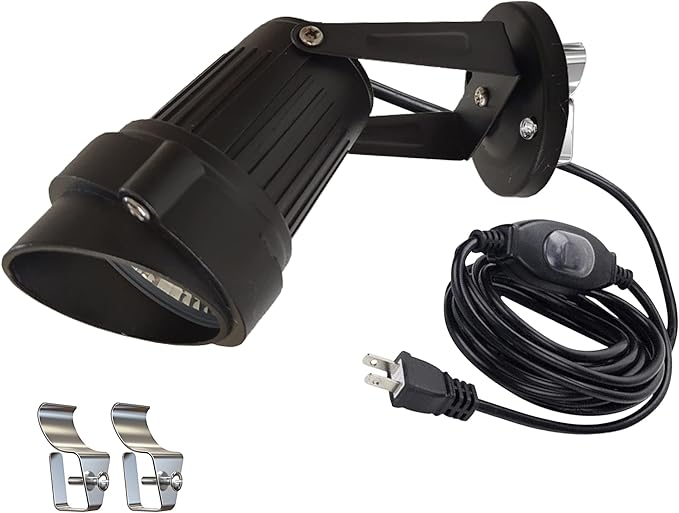 Kiven Plug in LED Indoor/Outdoor Waterproof Spotlight with 9.84 FT Plug-in Cord 5 Watts Plug in Accent Light with Vinly Siding Hooks for Plants Porch GardenVinly Siding(Cool White) Black