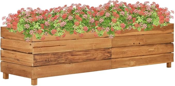 vidaXL Stylish and Durable Solid Teak Wood Raised Bed with Steel Rack for Indoor or Outdoor - Ideal for Flowers or Plants