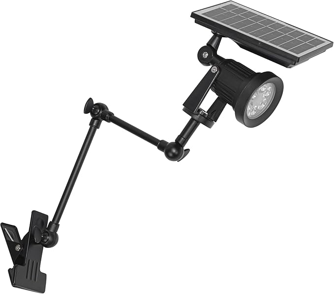 Outdoor Solar Power Daylight Spotlight Black Clip Mount Adjusted Angle Telescopic Arm Waterproof Easy to Install Spot Lamp for Landscape Yard Balcony