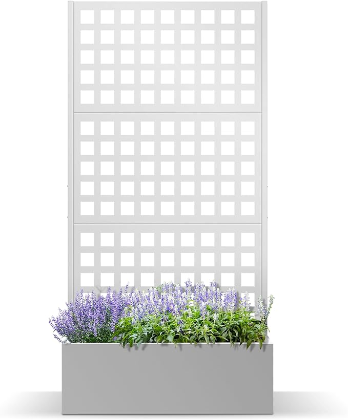 Metal Planter Box with Trellis Planter Box with Privacy Screen Privacy Trellis Outdoor for Climbing Plants with Drainage Holes Raised Garden Bed for Vegetables