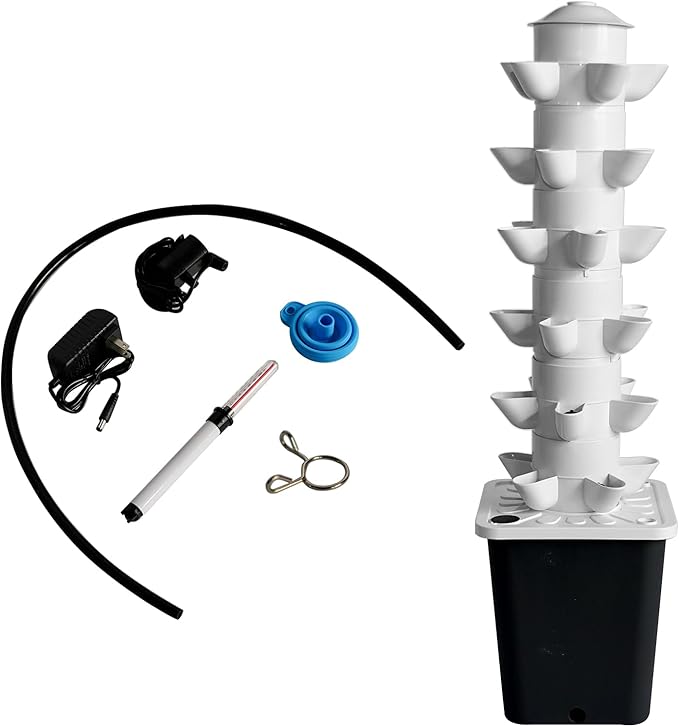 Tower Garden Hydroponic Growing System 30 Pods Vertical Garden Growing Rack Indoor Smart Garden Kit with Pump &amp Movable Tank Auto Timer Black