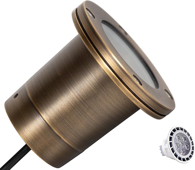 LED Spot Lights Outdoor Landscape Lighting Well Lights 177 - Solid Brass In Ground Light with 7W LED Bulb Security Landscape for Long Lasting Home Garden Low Voltage Light