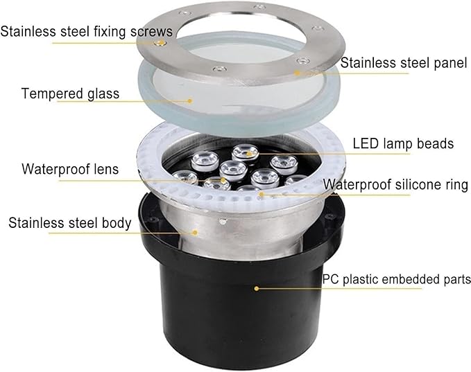 Buried Lights - IP67 Waterproof LED Landscape Spotlight 12V Stainless Steel Ground Floodlight for Pathways Patios and Gardens