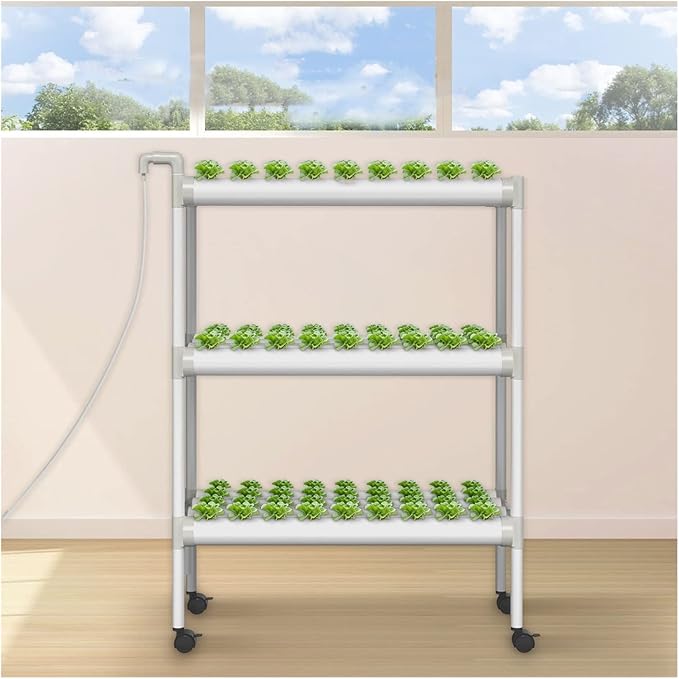 Hydroponic Tower Growing Sytem Planting Sites 3 Layers Horizontal Hydroponic System Grow Kit with 12V Water Pump Garden Plant Vegetable Planting Grow Box Easy to Install and Operate