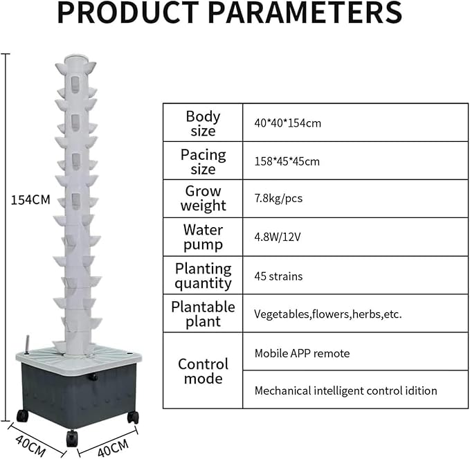 Hydroponic Tower Growing Sytem Indoor Grow System with Grow Lights and Stands Soilless Cultivation Grow Tower 45 Holes Aeroponics Growing Kit