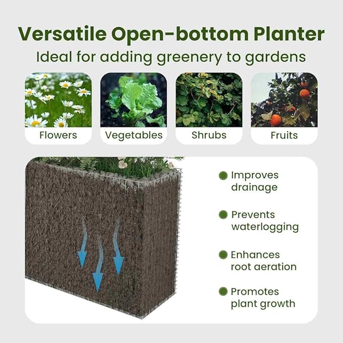 vidaXL Rectangular Gabion Raised Bed in Galvanized Steel - Sturdy and Durable Flower or Plant Bed - Weather- and Proof - Large Size
