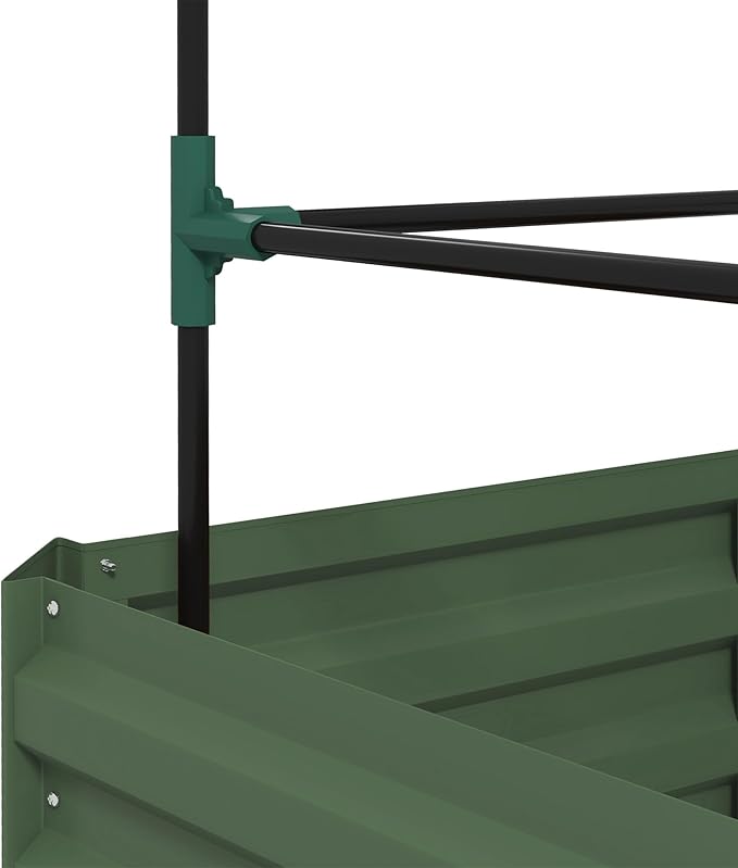 Outsunny Galvanized Raised Garden Bed 55 Tall Outdoor Planter Box with Trellis Tomato Cage and Open Bottom for Climbing Vines Vegetables Flowers in Backyard Garden Patio Green