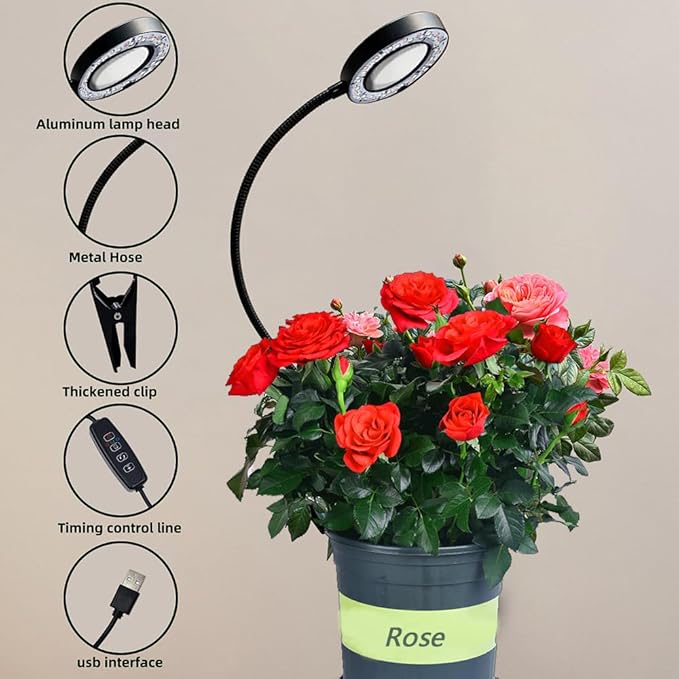 Plant Grow Light 48 LEDs Full Spectrum Grow Lights for Indoor Plants Height Adjustable Small Halo Grow Light with Clip 3 Spectral Modes Auto Timer 3/9/12Hrs 10 Levels BrightnessBlack