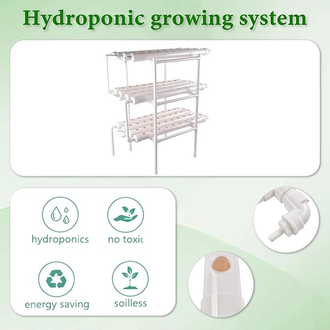 Hydroponic Grow Kit 3 Layer 108 Plant Sites 12 Food-Grade PVC-U Pipes Hydroponics Planting System with Water Pump Pump Timer Nest Basket and Sponge for Leafy Vegetables
