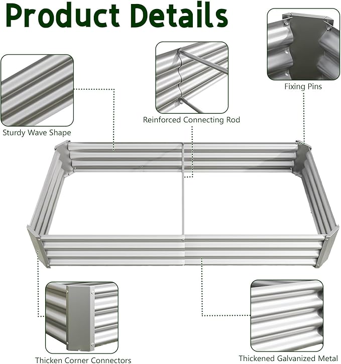 Metal Raised Garden Bed Outdoor Galvanized Raised Garden Bed 6×3×1ft Rectangle Planter Raised Beds Raised Planter Box for Gardening Vegetables and Flowers Silver