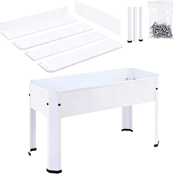 Raised Garden Bed with Legs 24×10.8×18 in Metal Elevated Raised Planter Box with Drainage Holes for Backyard Patio Balcony 80 lb Capacity - White