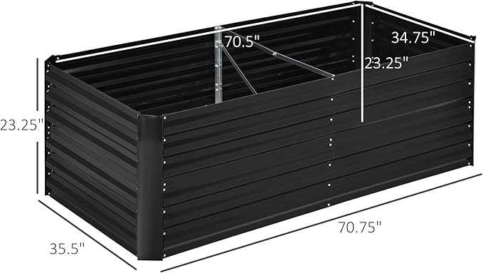 Galvanized Raised Garden Bed Kit with Reinforcing Bars Large and Tall Metal Planter Box for Vegetables Flowers and Herbs 6' x 3' x 2' Black