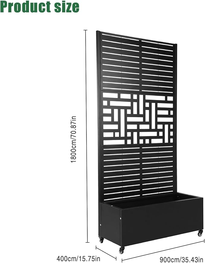 Metal Planter with Trellis &amp Wheels 70.87x35.43x15.75 Inch Raised Garden Bed with Trellis Privacy Planters for Patio Garden Bed for Climbing Plants (01)