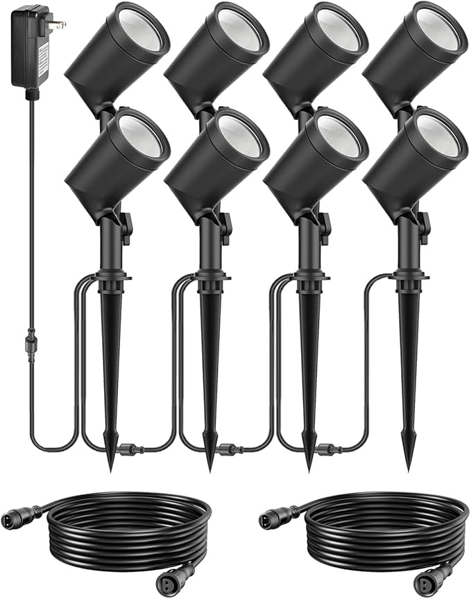 ZYAN 8 Pack Outdoor Landscape Spotlights &amp 2 Packs 6.5ft Extension Cable