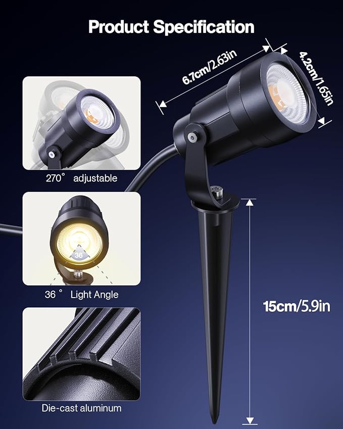 HIBOITEC 5W Low Voltage Landscape Lights 2900K Warm White Landscape Lighting with Connectors12-24V AC/DC Waterproof Landscape Spotlights for Garden Tree Yard Wall 6 Pack