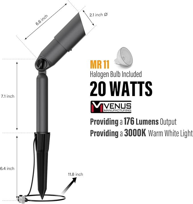 VENUS MANUFACTURING 4Pack Low Voltage Spotlight &amp Floodlight 12V Weatherproof Outdoor Landscape Flood Light Kits 20 Watt Halogen Spotlights 3000K Warm White Garden Trees Spot Light with Spike