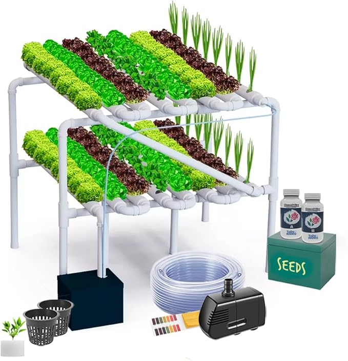 Hydroponic Kit N16 NFT System for 128 Plants Complete Indoor Garden with Nutrients Seeds &amp Accessories