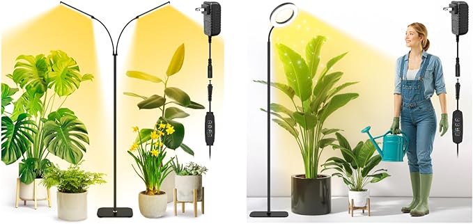 Plant Grow Light for Indoor Full Spectrum Dual Heads Grow Light 66.5in Extendable Stand144 LEDs10-Level Dimmable Auto Timer Adjustable Gooseneck Floor Lamp for Tall Large Plants