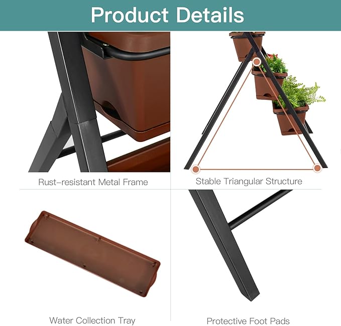 S AFSTAR 5-Tier Vertical Garden Planter 5-Layer Raised Garden Bed with 5 Detachable Planter Boxes &amp Metal Frame Indoor Outdoor Elevated Planting Containers for Flower Vegetables Fruit Herbs