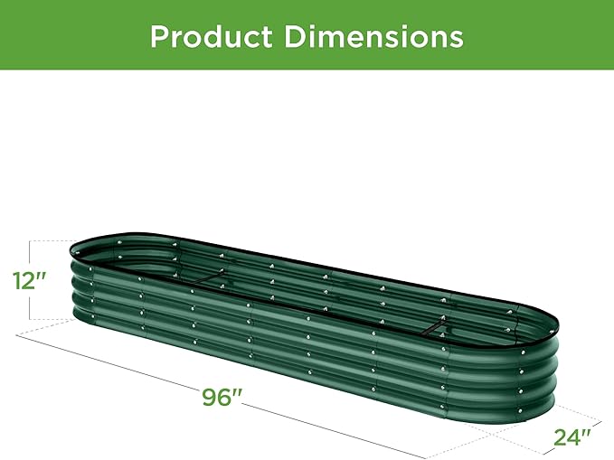 Best Choice Products 8x2x1ft Outdoor Metal Raised Garden Bed Oval Deep Root Planter Box for Vegetables Flowers Herbs and Succulents w/ 108 Gallon Capacity - Dark Green