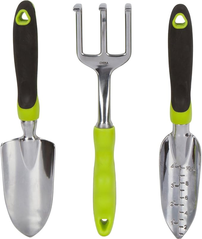 Garden Tool Set - 3 Heavy Duty Gardening Hand Tools - Trowel Cultivator and Transplanter with Bonus Apron - Rust-Proof Gardening Tools Kit Gift for Men and Women