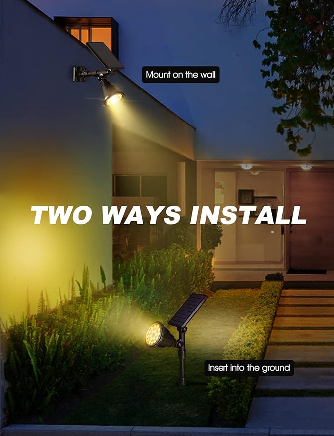 DBF Solar Lights Outdoor Warm Light Adjustable Solar Spot Lights Outdoor 2.5w Solar Panel and Bright 2-in-1 Waterproof Solar Landscape Spotlights Decorative Lighting for Garden Yard Pool 6 Pack