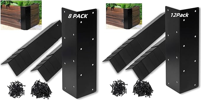 20 Pcs Raised Garden Bed Corner Brackets for 12''-24'' Flower Vegetable Furniture Planter Wood Garden Bed Box 11 x 3 x 3 Black Metal Corner Brackets Decorative with Screws