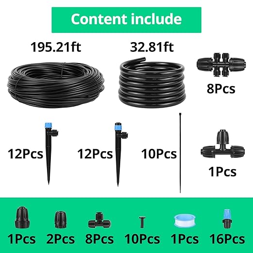 QWORK 230FT Drip Irrigation System Automatic Sprinkler System Kit Garden Watering System 10-Minute Install Microdroplets &amp Adjustable Modes