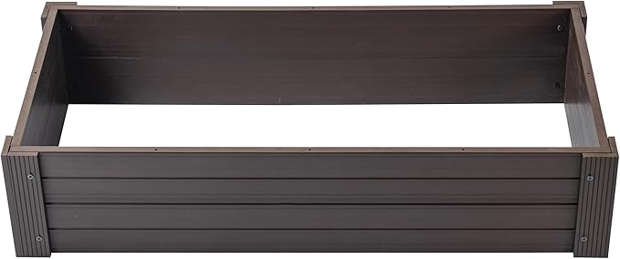 New Age Garden ECOFLEX Stackable Raised Garden Bed (2×4 ft) Open Bottom Composite Planter Stackable Non‑Toxic Eco‑Friendly Walnut Finish