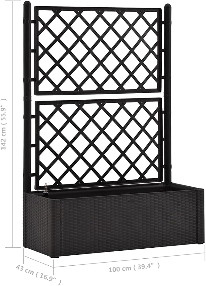 Garden Raised Bed with Trellis and Self Watering System and Level Indicator for Outdoor Climbing Planting Yard Patio Decoration Anthracite 39.4” x 16.9” x 55.9” (L x W x H)