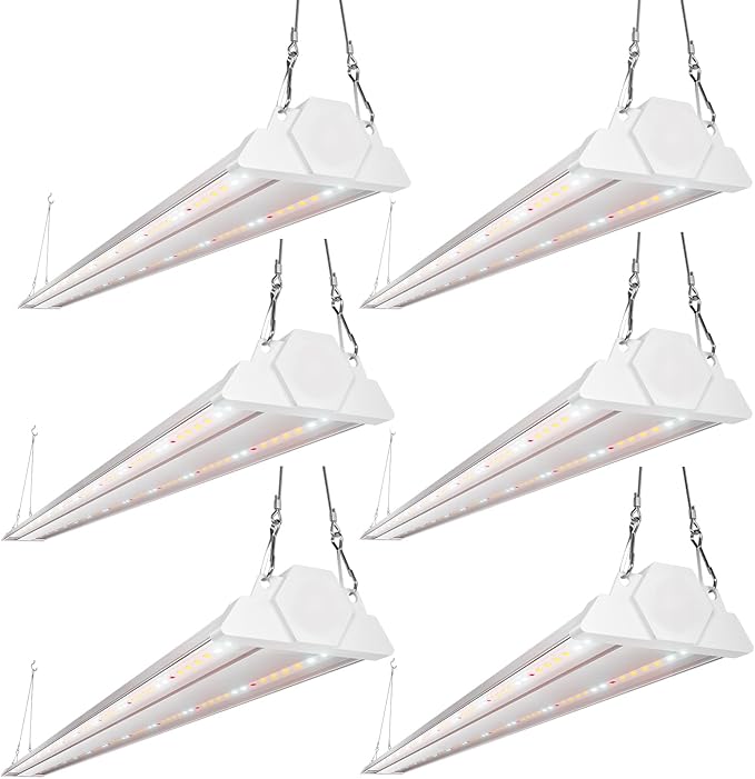 FREELICHT 6 Pack 4ft LED Grow Light 60W (350W Equivalent) Sunlike Full Spectrum Integrated Plant Light for Hydroponic Indoor Plant Succulent Seedling Veg and Flower Plug in with On/Off Switch