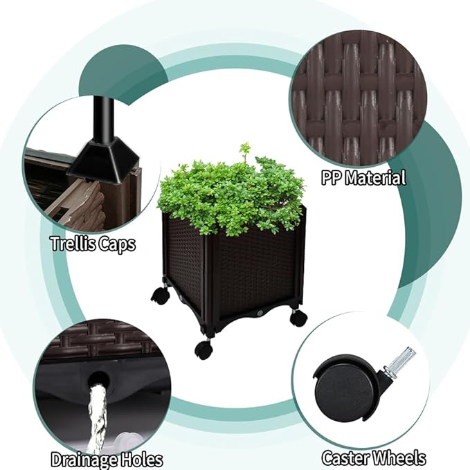 Tomato Cage with Trellis 62 H Wheeled Tomato Planter Box Outdoor for Climbing Plants Flowers Potato Vine Vegetables Portable Self Watering Raised Garden Bed for Patio Greenhouse