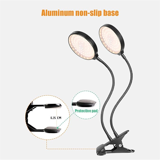 1-4 Heads LED Grow Light Full Spectrum Clip Plant Growing Lamp 5-Segment Dimming Mode 3 Fill Light Conversion Modes 4/8/12H Timer Idea for Small Plant Light (Size : 2pcs) ()