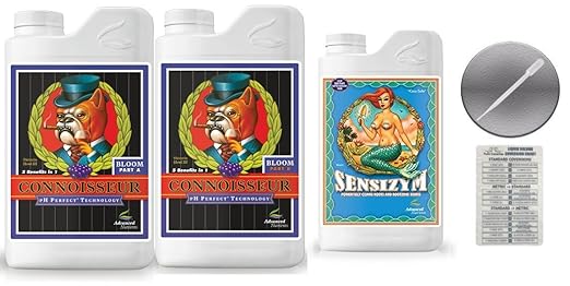 Advanced Nutrients Connoisseur Bloom A &amp B 4 Liter &amp Sensizym 1 Liter Bundle with Conversion Chart and 3mL Pipette
