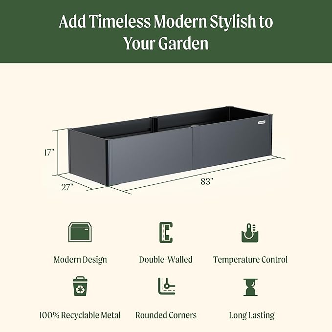 Vego garden Modern Raised Garden Bed 17 Tall 27 x 83 Heavy Metal Planter for Trees Plants Flowers Double-Walled Steel Planters for Commercial Residential Patio Midnight Blue