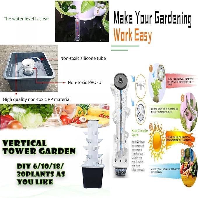 Hydroponic Tower Growing Kits 45 Holes Aquaponics Grow 15 Floors Garden Tower Aeroponics Growing Kit for Aquaponics Growing FA