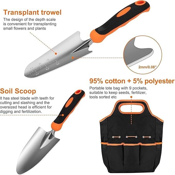 Garden Tool Set Stainless Steel Heavy Duty Gardening Tool SetNon-Slip Rubber Grip Tool Organizer Ideal Outdoor Hand Gardening Tools for Women