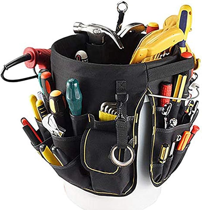 Gardening Tool Bucket Heavy Duty Gardening Organizer Tote with 56 Pockets 600D Garden Bags Storage Carrier for Garden Sturdy Canvas Tool Storage Set for Women Men Gardener(Black)