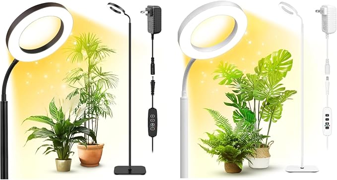 Plant Grow Light 20W Growing Lights for Indoor Plants Full Spectrum LED Floor Lamp with Height Adjustable Stand Auto Timer 3/9/12H10 Dimmable Brightness for Small Large Tall Plants Growth