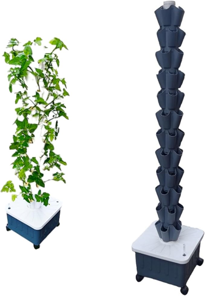 DIY Vertical Tower Planters with Multi-layer Detachable PP Colonization Cups Indoor Soilless Vegetable Planting Hydroponic System(Gray12th floor)