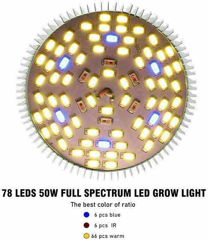 50W E27 LED Grow Light Bulb Full Spectrum Sunlike Lamp Indoor Plant Flower Bloom