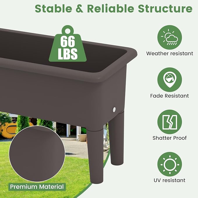 2 Pcs Raised Planter Bed Elevated Planter Boxes with Removable Legs Plastic Planter Bed for Gardening Backyard &amp Deck (Coffee)