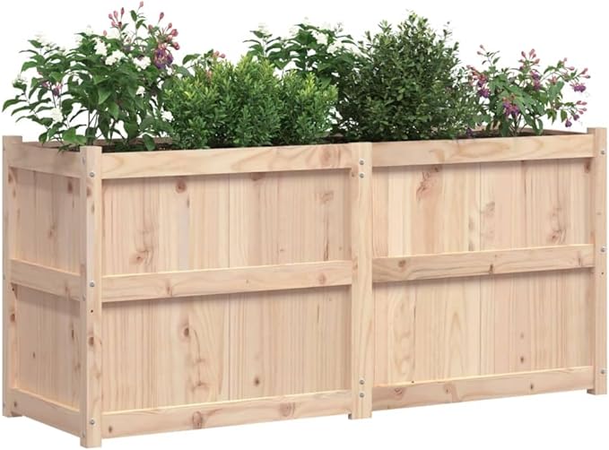 Large Rectangular Garden Planter Solid Pine Wood Untreated Finish 59.1 x 19.7 x 27.6 Inches Ideal for Outdoor Plants Herbs Vegetables