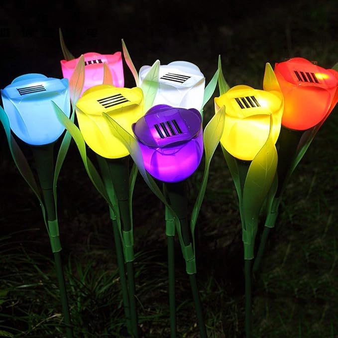 Plant Growing Lamps Solar Light Tulip Flower Lamp Multi-Color Outdoor Waterproof Garden Yard Path Lawn Insert Solar Light 10PC(Yellow)