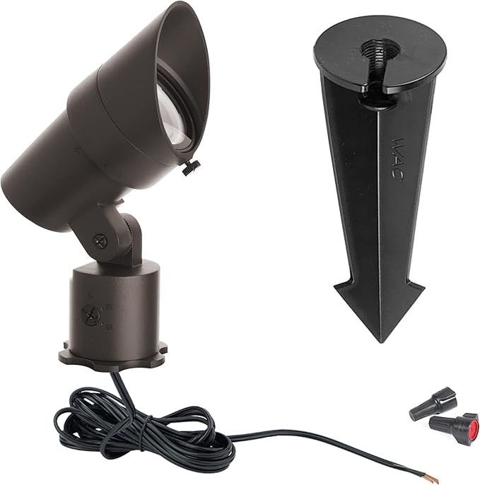 WAC Landscape Lighting LED 12V Medium Size Accent Light with Adjustable Beam Angle and Integral Brightness Control 50-1300 Lumens 2700K Warm Built-in LED in Bronze